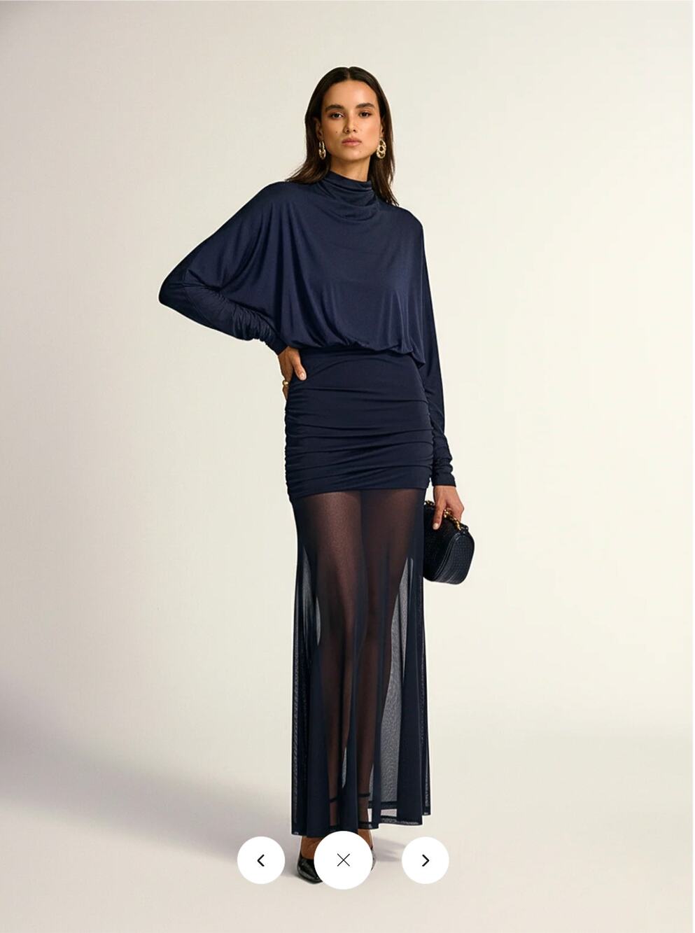 NWT Commense Turtleneck Long Sleeve Drape Ruched Mesh Dress Sz L